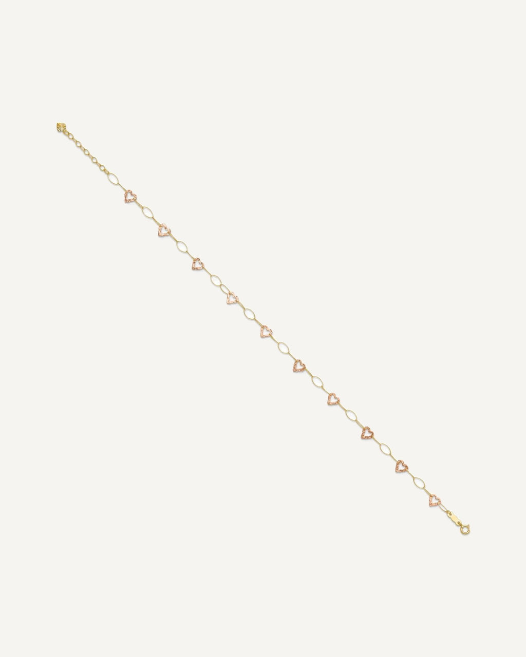 14k Two-tone Hammered Open Hearts and Oval Link 9 inch Plus 1 inch Extender - Total 10 inch Anklet – View 2
