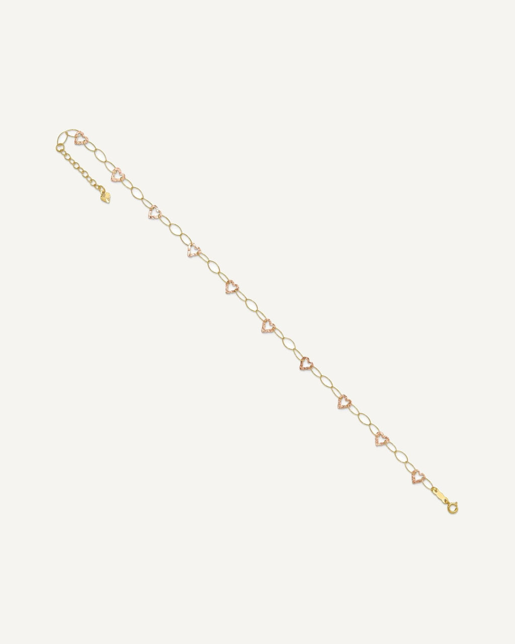 14k Two-tone Hammered Open Hearts and Oval Link 9 inch Plus 1 inch Extender - Total 10 inch Anklet – View 7
