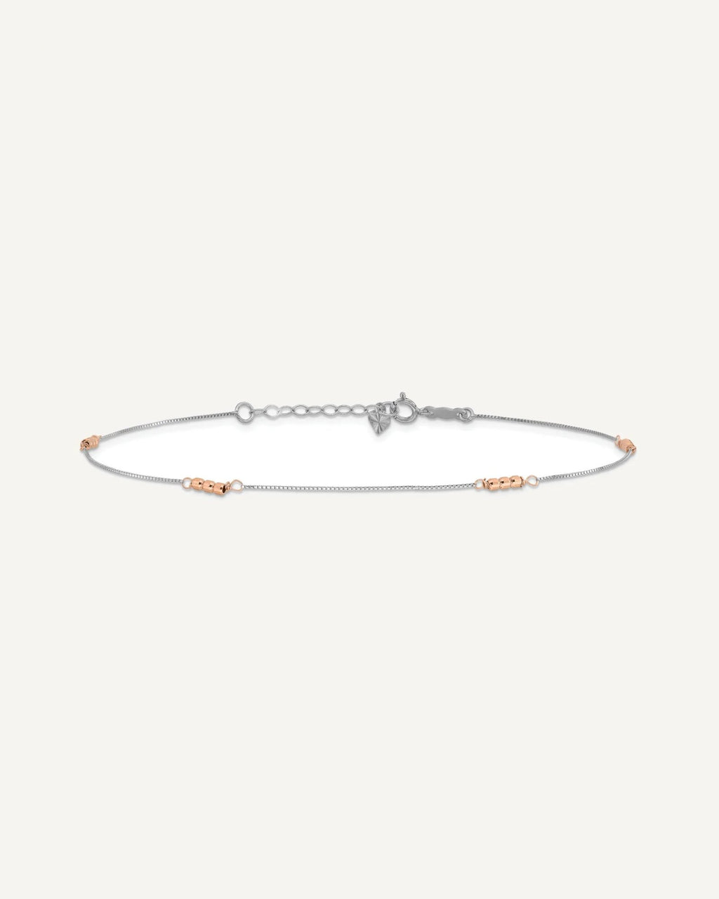 14K Two-Tone Mirror Beaded 4-Station 9 inch Plus 1 inch Extender - Total 10 inch Anklet – View 3