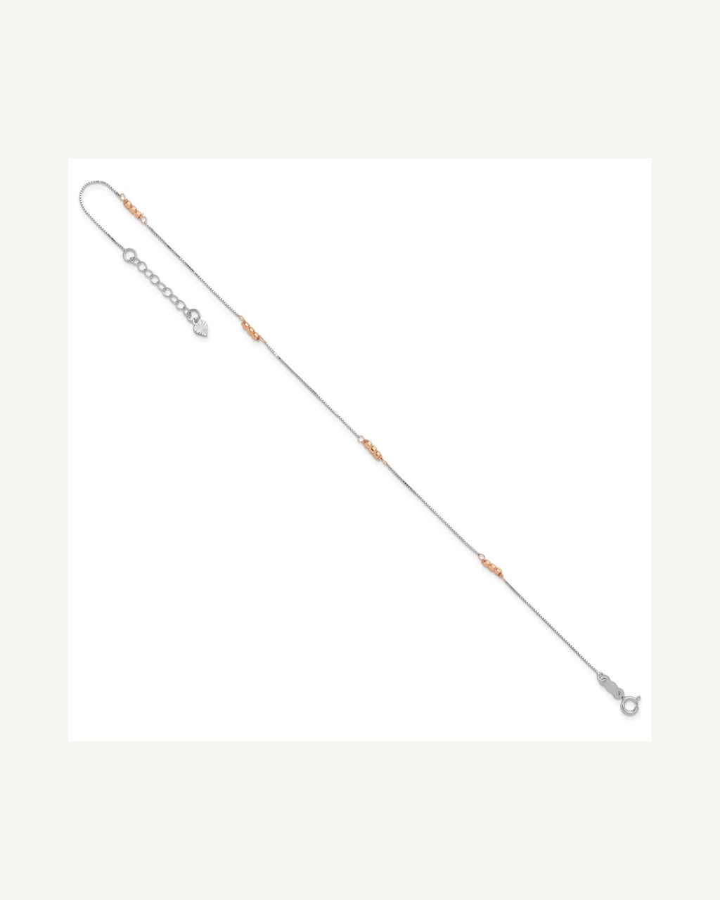 14K Two-Tone Mirror Beaded 4-Station 9 inch Plus 1 inch Extender - Total 10 inch Anklet – View 7