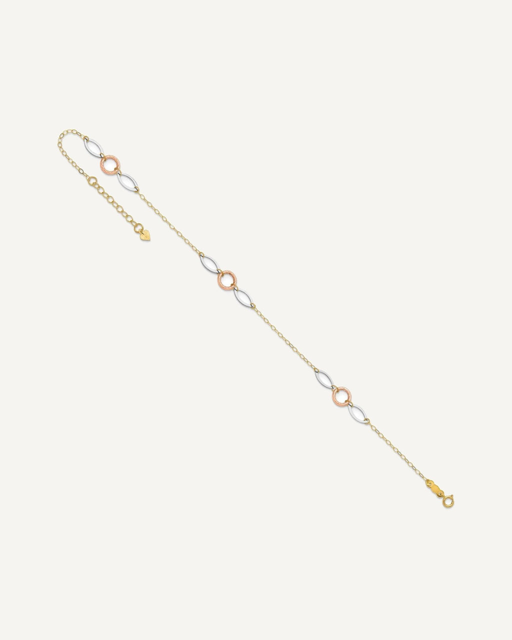 14k Tri-color Circle and Oval 3-Station 9 inch Plus 1 inch Extender - Total 10 inch Anklet – View 7