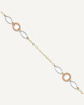14k Tri-color Circle and Oval 3-Station 9 inch Plus 1 inch Extender - Total 10 inch Anklet – View 1