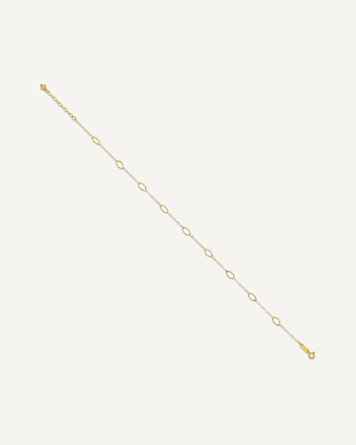 14k Textured Oval Shapes 9 inch Plus 1 inch Extender - Total 10 inch Anklet – View 2