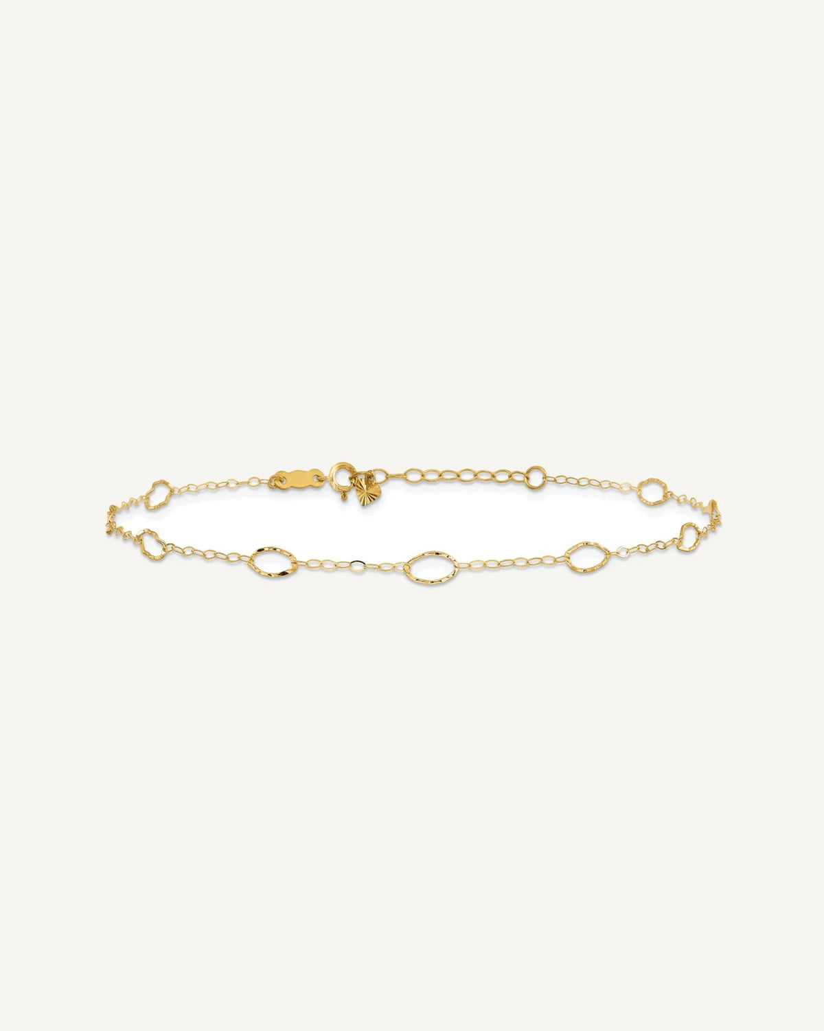 14k Textured Oval Shapes 9 inch Plus 1 inch Extender - Total 10 inch Anklet – View 3