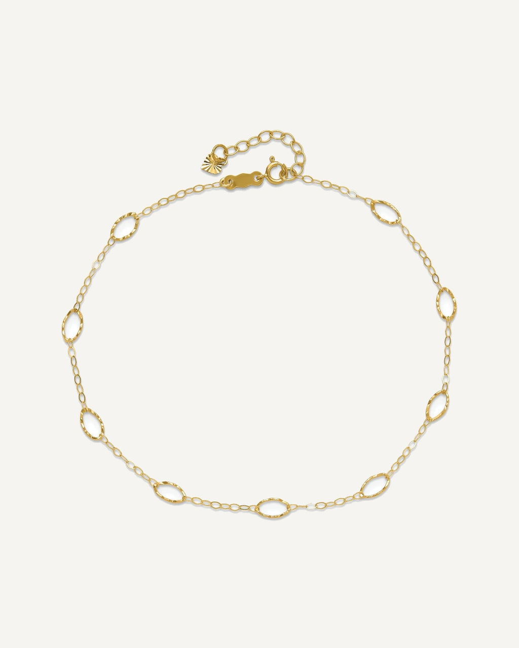 14k Textured Oval Shapes 9 inch Plus 1 inch Extender - Total 10 inch Anklet – View 4