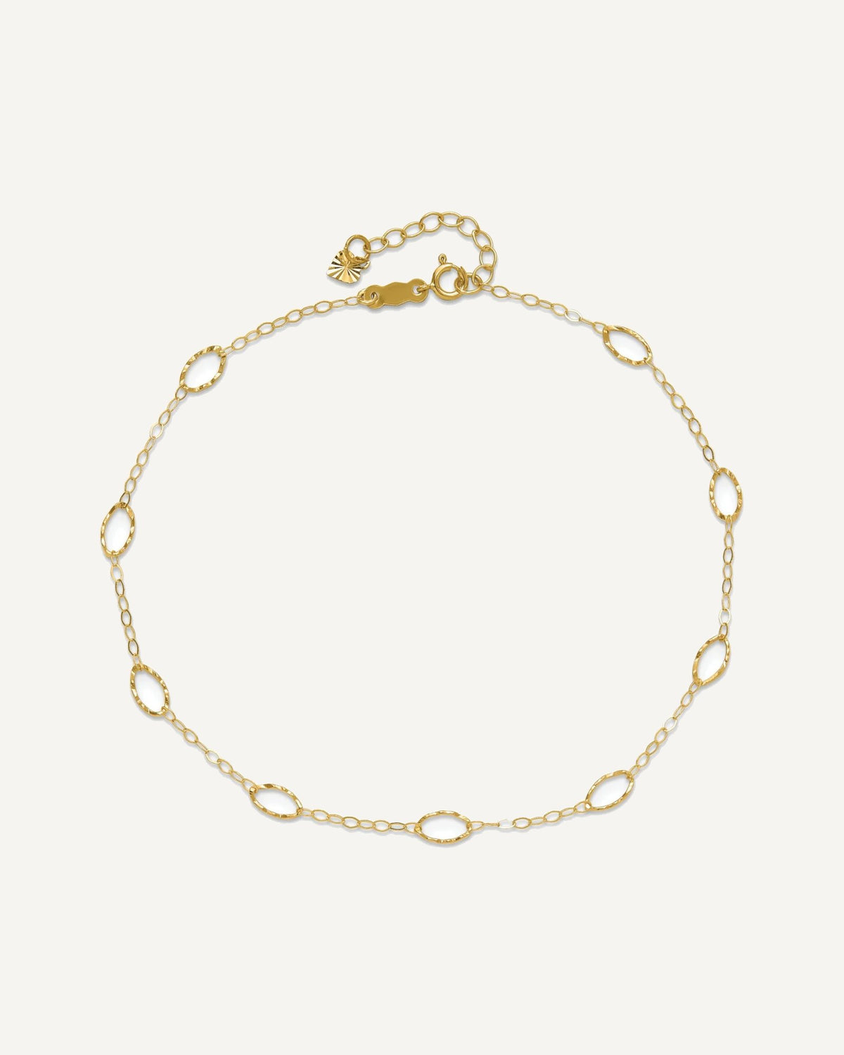 14k Textured Oval Shapes 9 inch Plus 1 inch Extender - Total 10 inch Anklet – View 4
