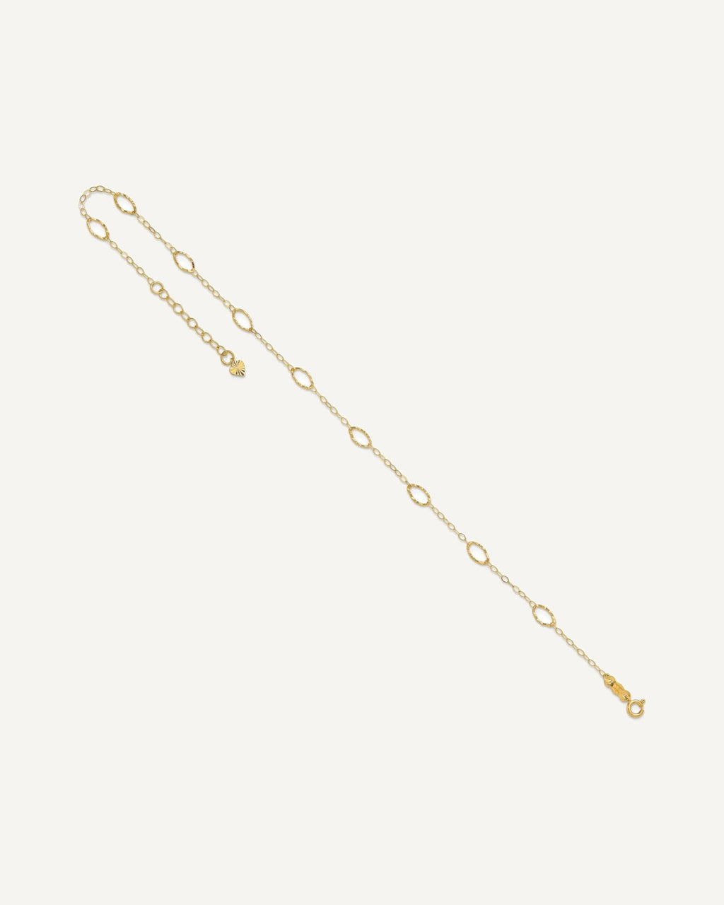 14k Textured Oval Shapes 9 inch Plus 1 inch Extender - Total 10 inch Anklet – View 7