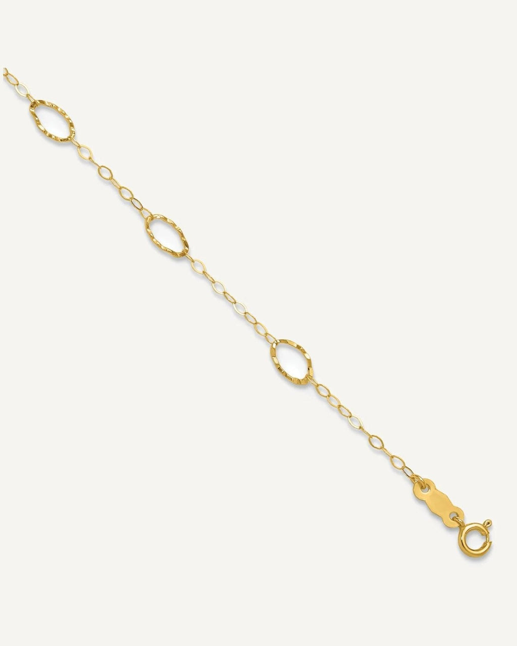14k Textured Oval Shapes 9 inch Plus 1 inch Extender - Total 10 inch Anklet – View 1