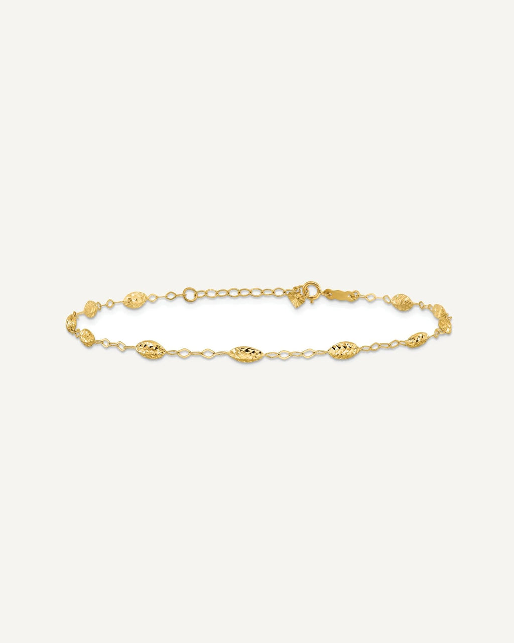 14k Textured Rice Puff Beads 9 inch Plus 1 inch Extender - Total 10 inch Anklet – View 3