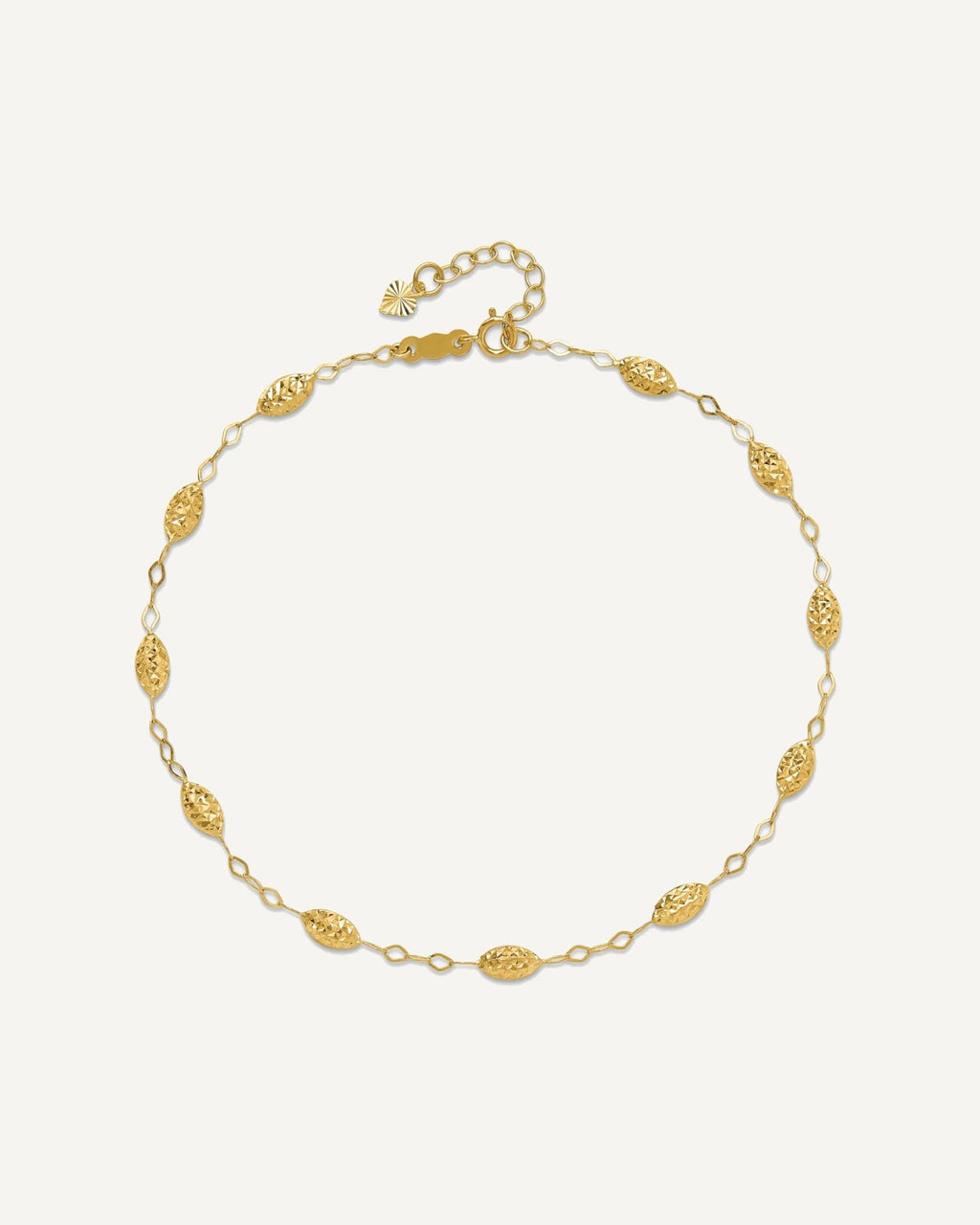 14k Textured Rice Puff Beads 9 inch Plus 1 inch Extender - Total 10 inch Anklet – View 4