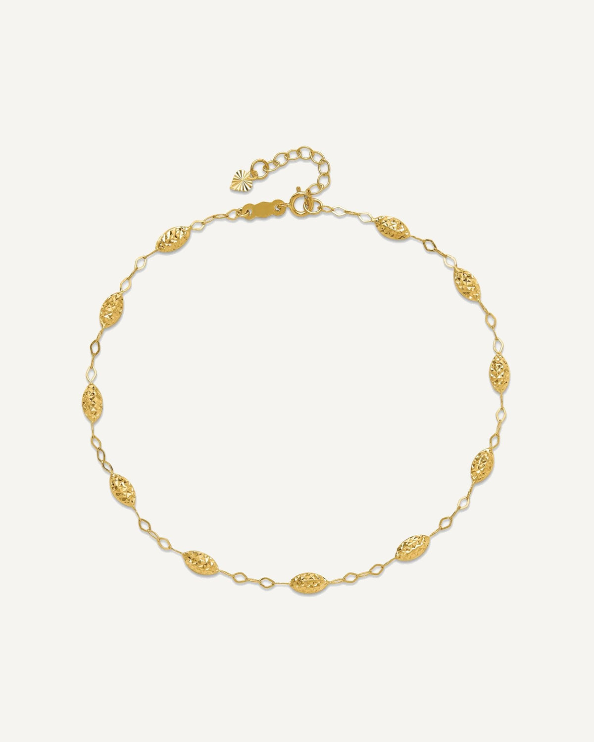 14k Textured Rice Puff Beads 9 inch Plus 1 inch Extender - Total 10 inch Anklet – View 4