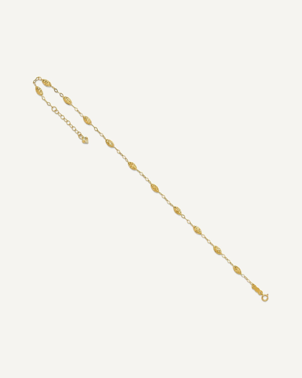 14k Textured Rice Puff Beads 9 inch Plus 1 inch Extender - Total 10 inch Anklet – View 7