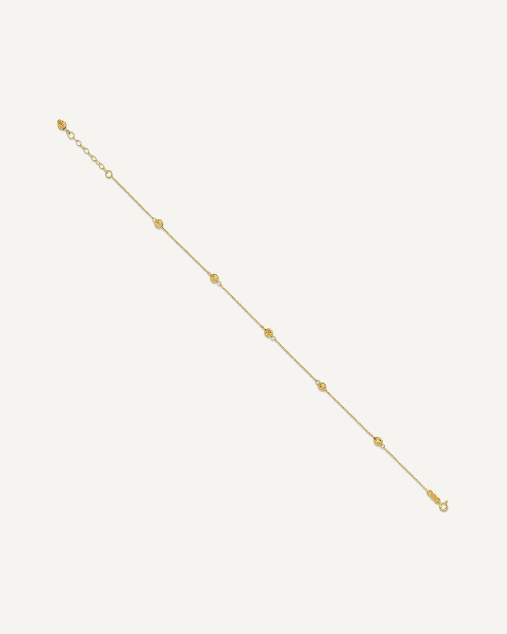 14k Diamond-cut Beads 5-Station 9 inch Plus 1 inch Bead Dangle Extender - Total 10 inch Anklet – View 2