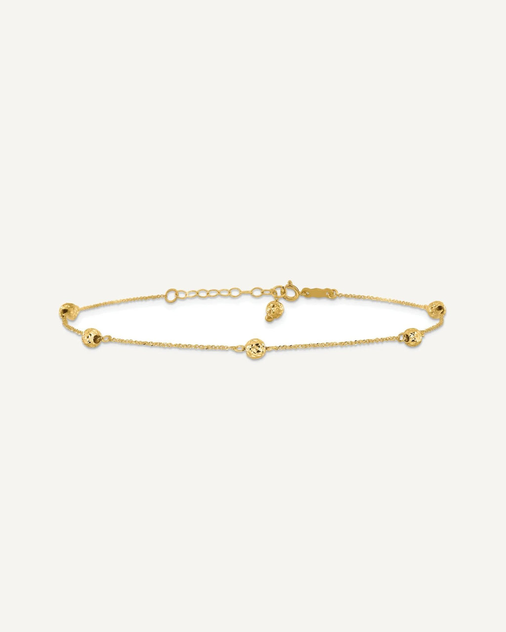 14k Diamond-cut Beads 5-Station 9 inch Plus 1 inch Bead Dangle Extender - Total 10 inch Anklet – View 3