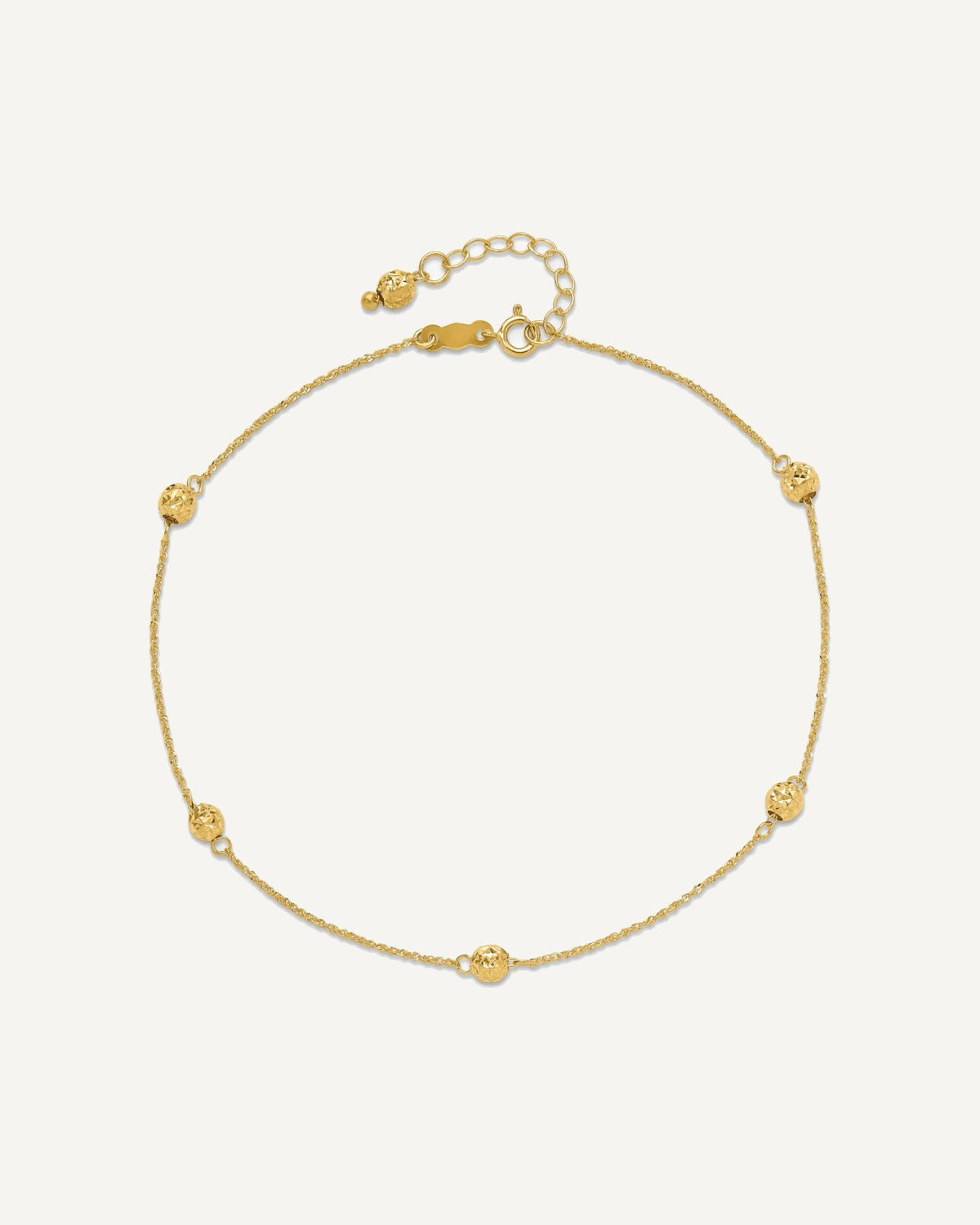 14k Diamond-cut Beads 5-Station 9 inch Plus 1 inch Bead Dangle Extender - Total 10 inch Anklet – View 5