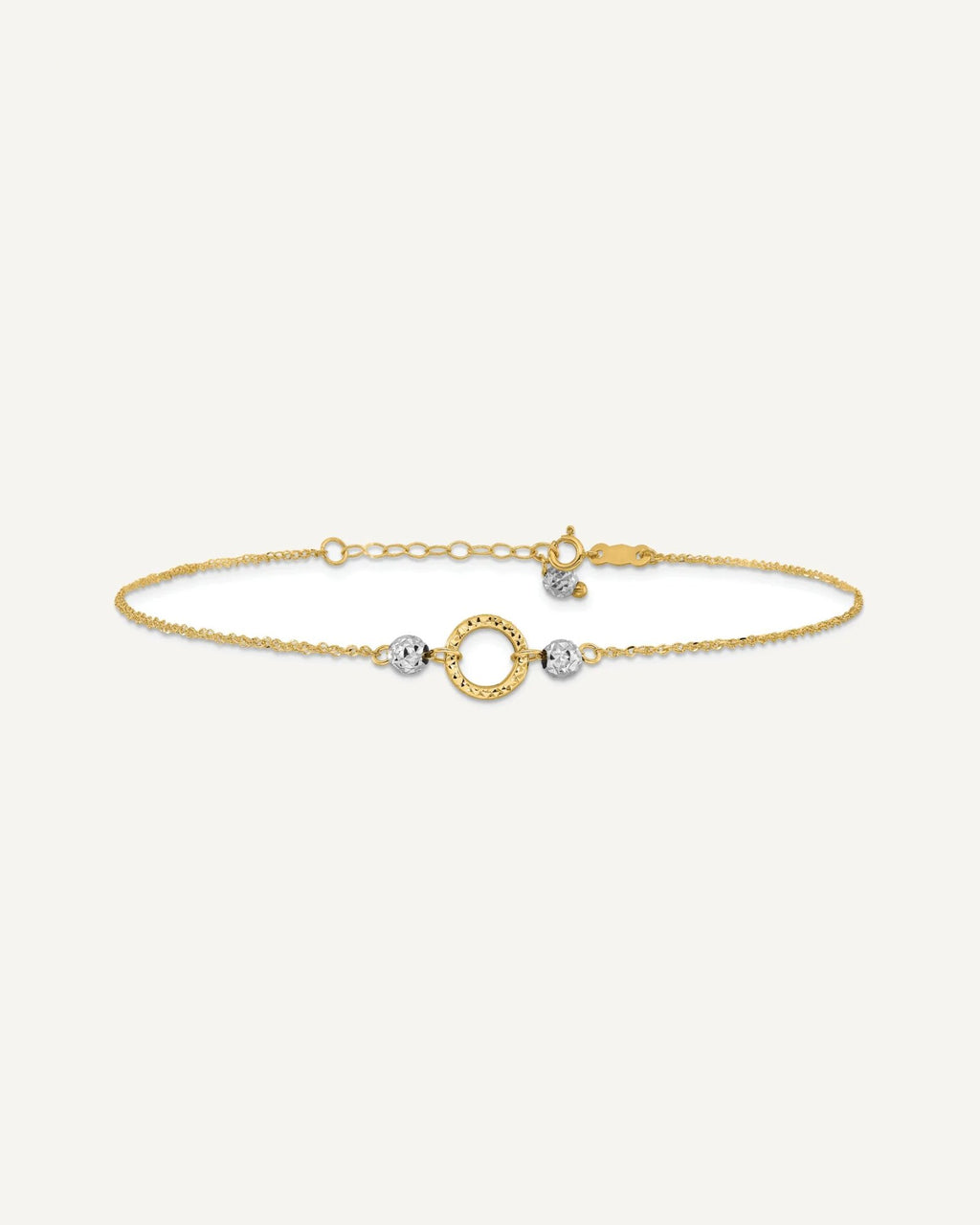 14k Two-tone Circle and Diamond-cut Beads 9 inch Plus 1 inch Bead Dangle Extender - Total 10 inch Anklet – View 3