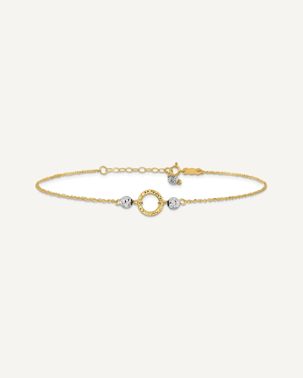 14k Two-tone Circle and Diamond-cut Beads 9 inch Plus 1 inch Bead Dangle Extender - Total 10 inch Anklet – View 3
