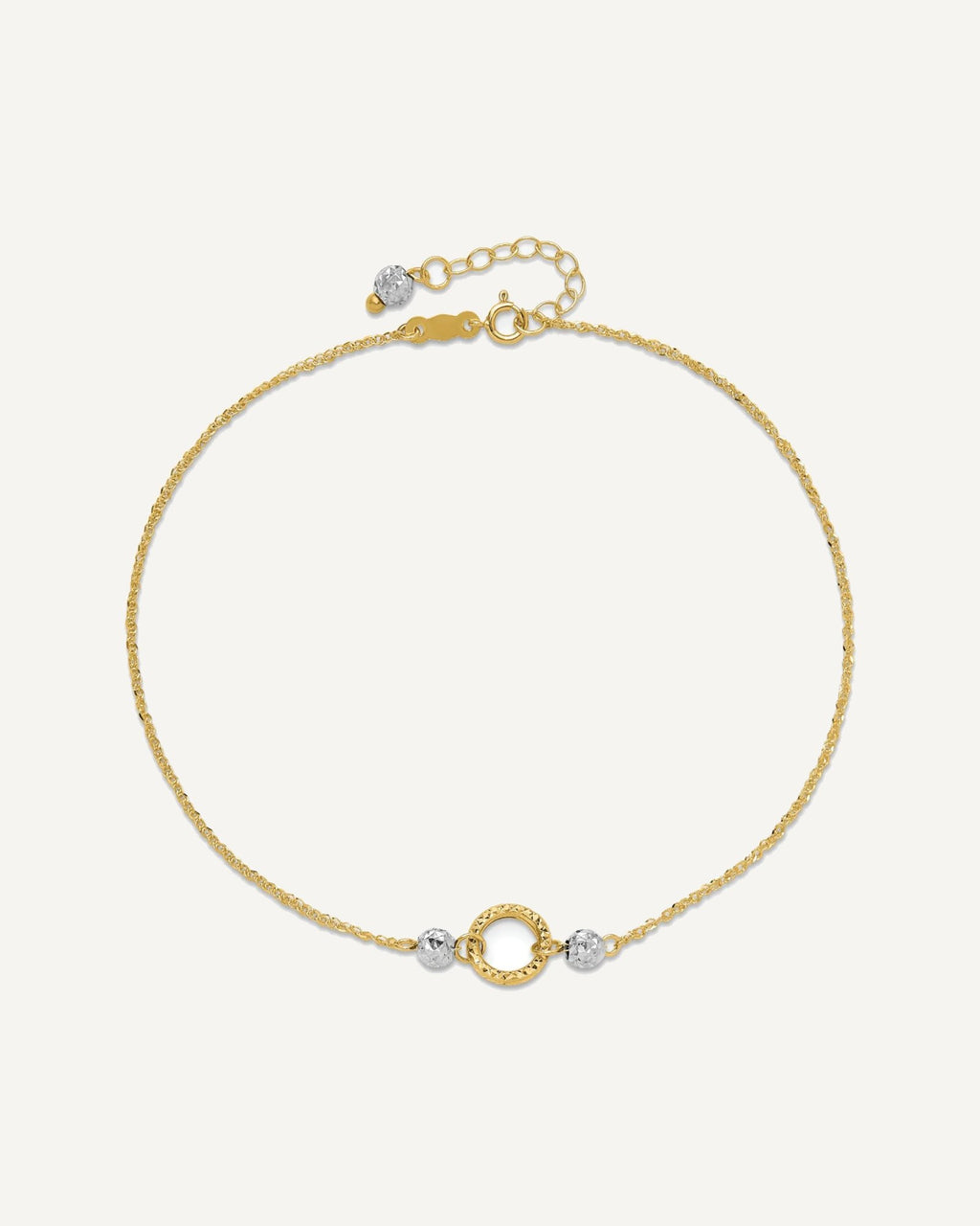 14k Two-tone Circle and Diamond-cut Beads 9 inch Plus 1 inch Bead Dangle Extender - Total 10 inch Anklet – View 4