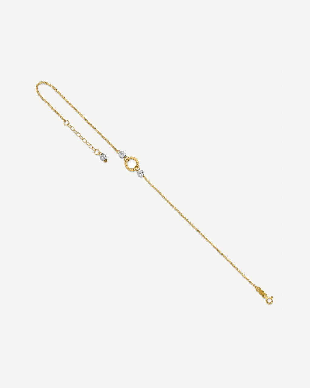 14k Two-tone Circle and Diamond-cut Beads 9 inch Plus 1 inch Bead Dangle Extender - Total 10 inch Anklet – View 7