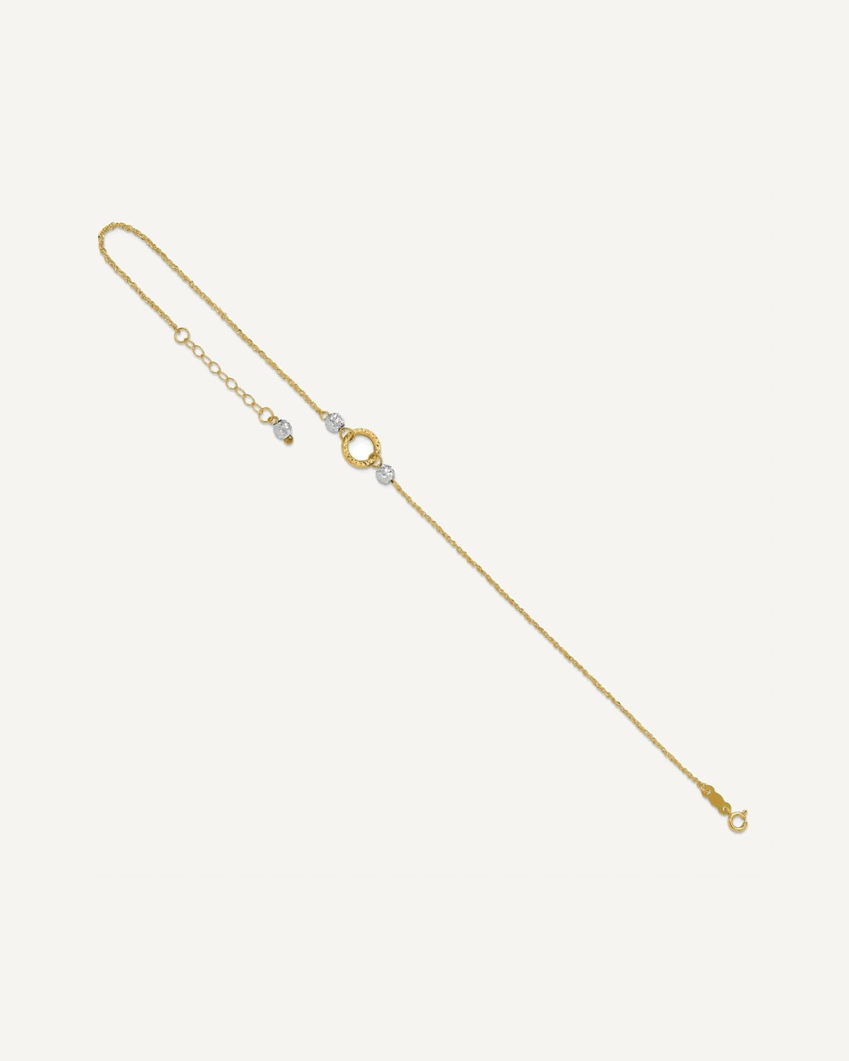 14k Two-tone Circle and Diamond-cut Beads 9 inch Plus 1 inch Bead Dangle Extender - Total 10 inch Anklet – View 7