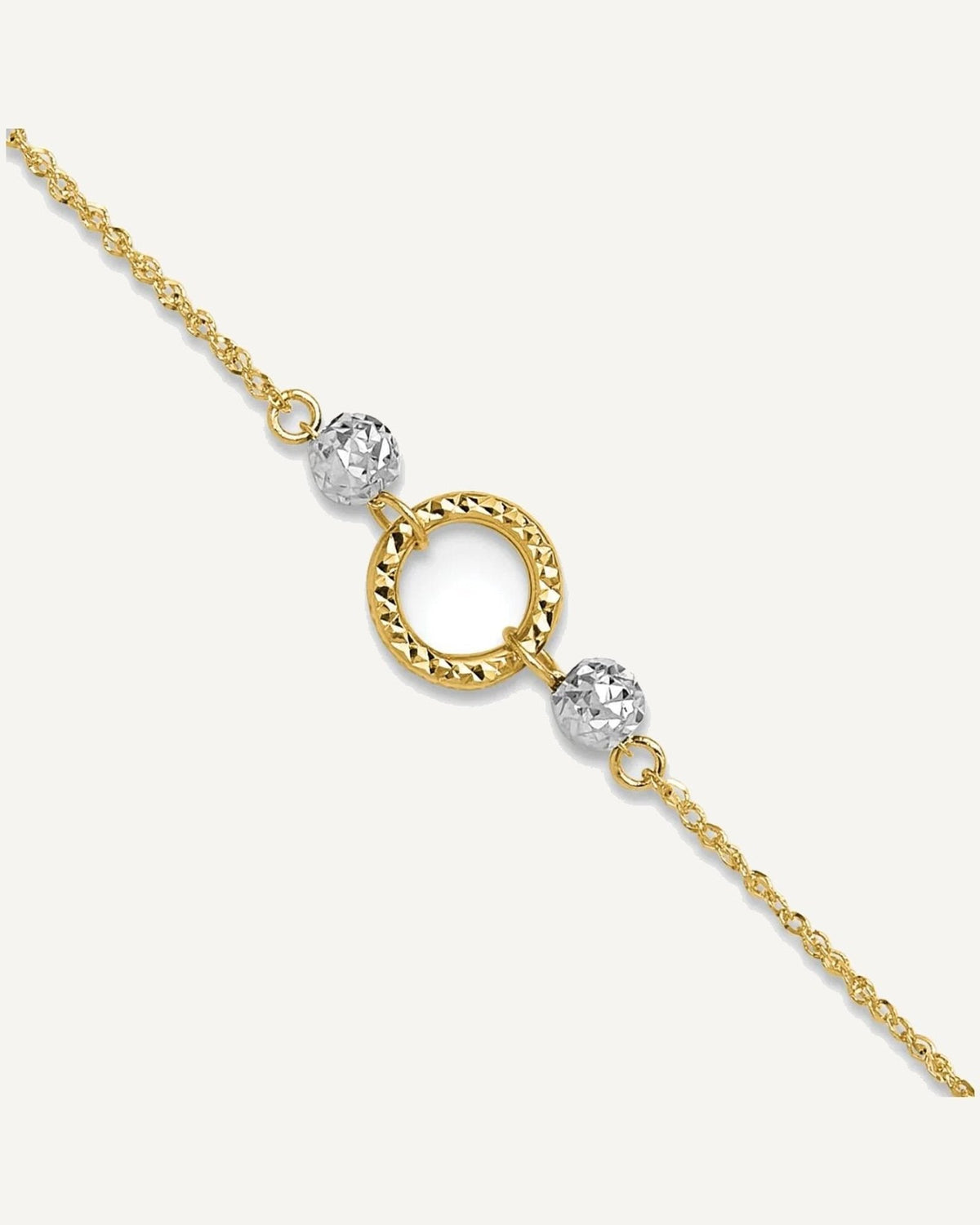14k Two-tone Circle and Diamond-cut Beads 9 inch Plus 1 inch Bead Dangle Extender - Total 10 inch Anklet – View 1