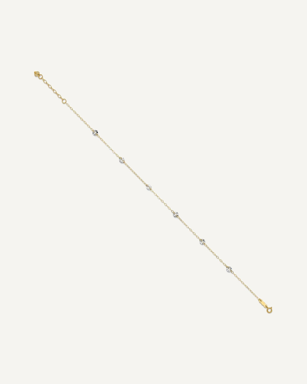 14K Two-tone Chain and Wavy Circles 6-Station 9 inch Plus 1 inch Extender - Total 10 inch Anklet – View 2