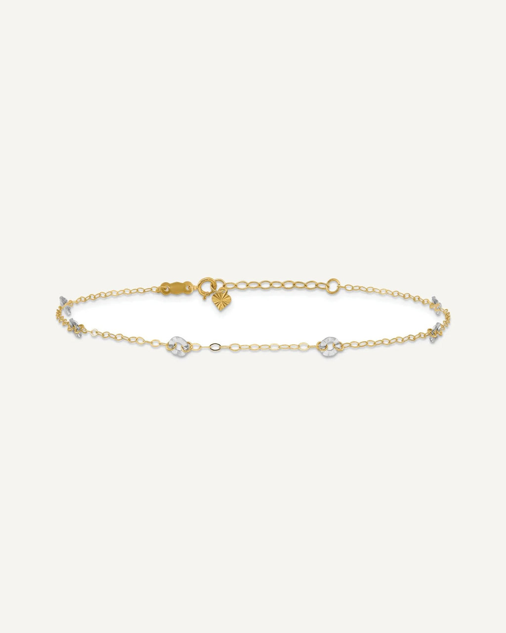14K Two-tone Chain and Wavy Circles 6-Station 9 inch Plus 1 inch Extender - Total 10 inch Anklet – View 3