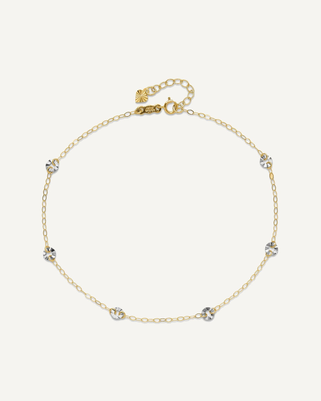 14K Two-tone Chain and Wavy Circles 6-Station 9 inch Plus 1 inch Extender - Total 10 inch Anklet – View 4
