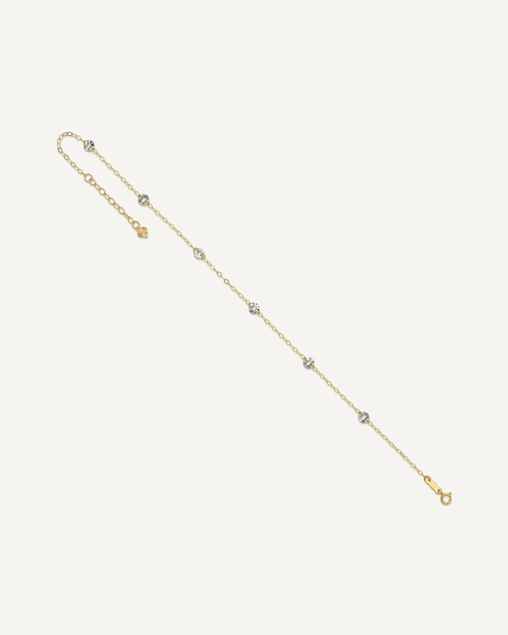 14K Two-tone Chain and Wavy Circles 6-Station 9 inch Plus 1 inch Extender - Total 10 inch Anklet – View 7