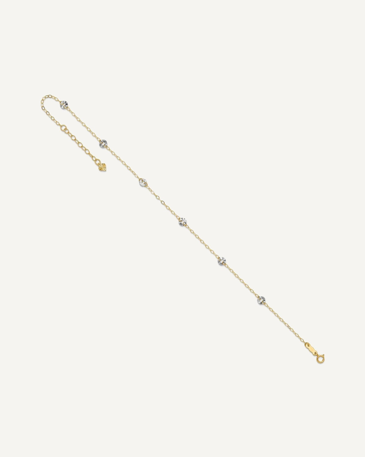 14K Two-tone Chain and Wavy Circles 6-Station 9 inch Plus 1 inch Extender - Total 10 inch Anklet – View 7