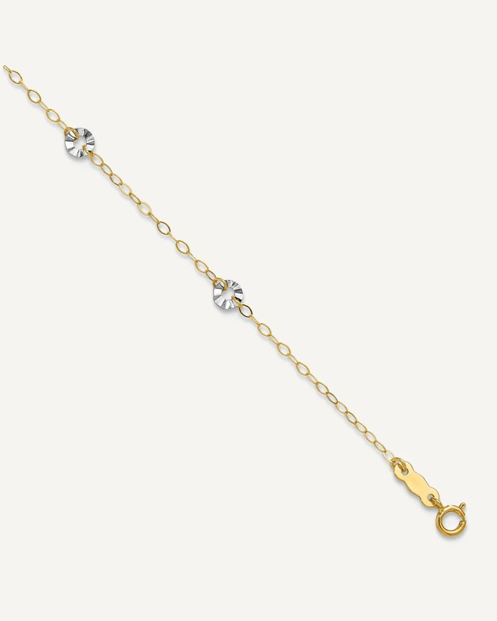14K Two-tone Chain and Wavy Circles 6-Station 9 inch Plus 1 inch Extender - Total 10 inch Anklet – View 1