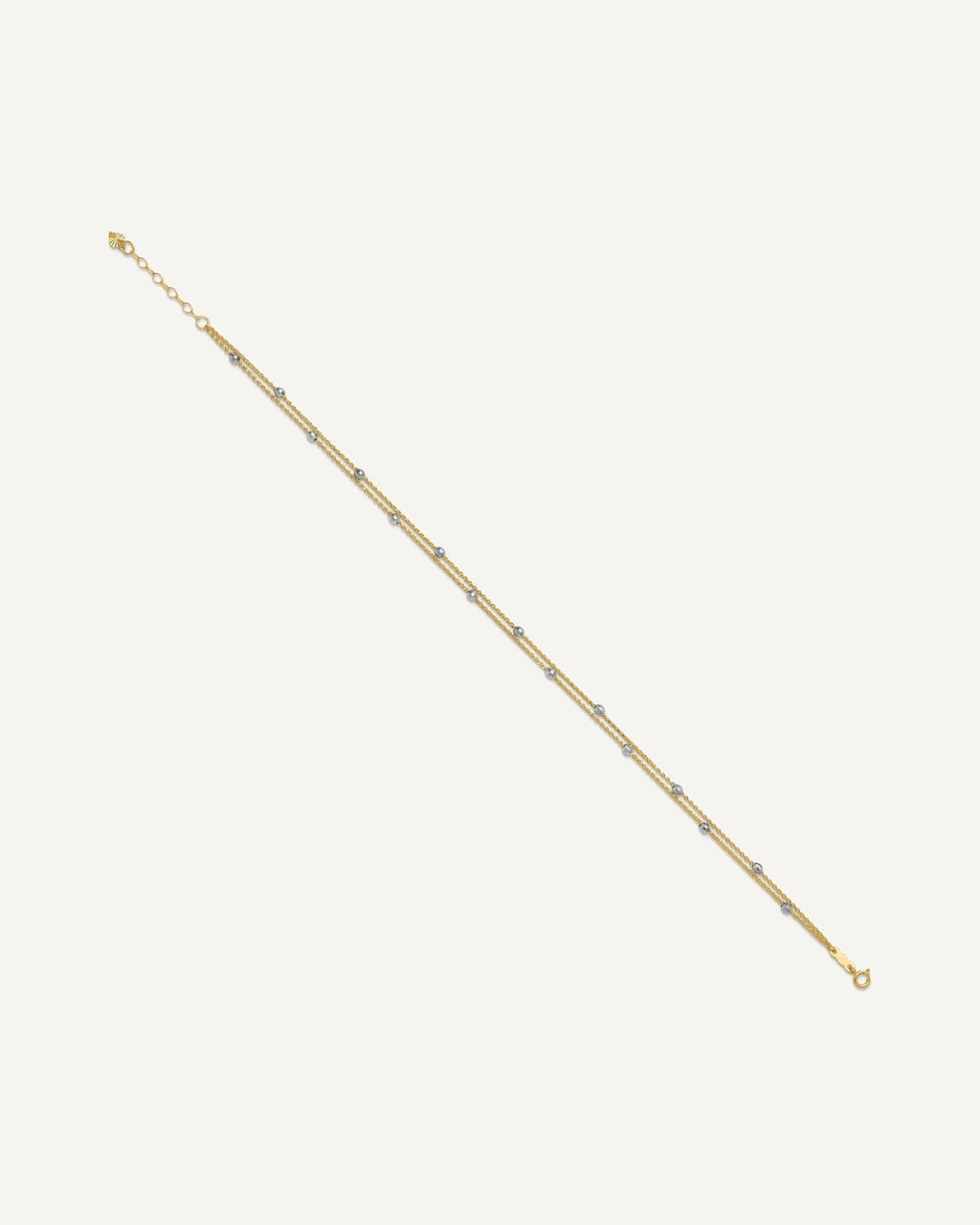 14K Two-tone 2-Strand Chain with Mirror Beads 9 inch Plus 1 inch Extender - Total 10 inch Anklet – View 2