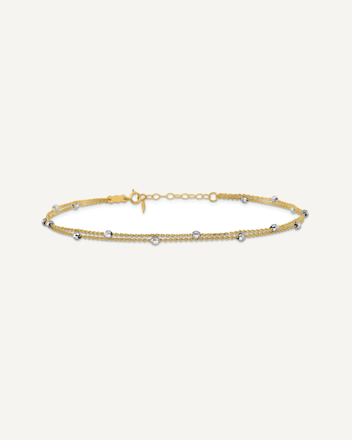 14K Two-tone 2-Strand Chain with Mirror Beads 9 inch Plus 1 inch Extender - Total 10 inch Anklet – View 3