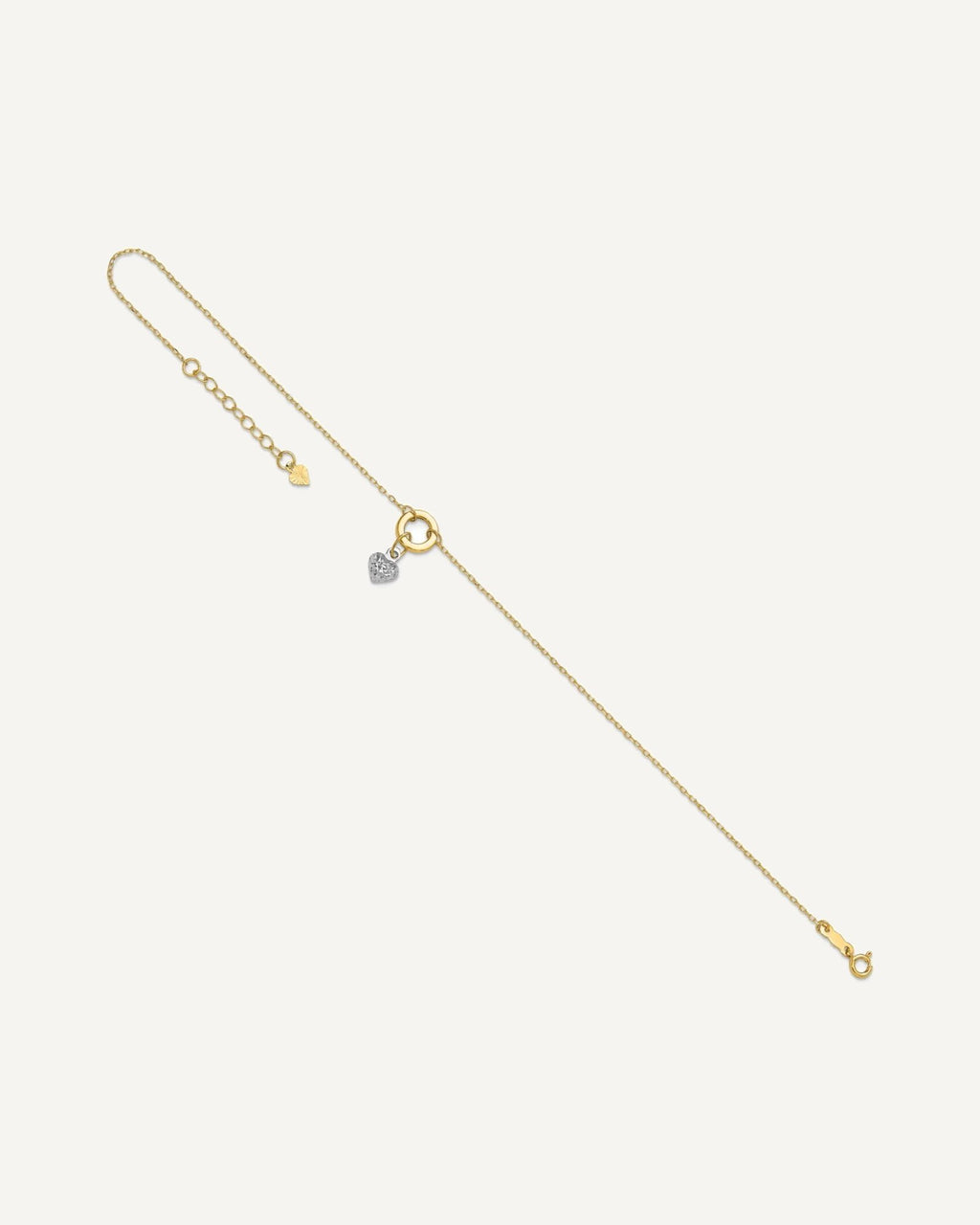 14K Two-tone Circle with Diamond-cut Puffed Heart Dangle 9 inch Plus 1 inch Extender - Total 10 inch Anklet – View 7