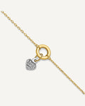 14K Two-tone Circle with Diamond-cut Puffed Heart Dangle 9 inch Plus 1 inch Extender - Total 10 inch Anklet – View 1