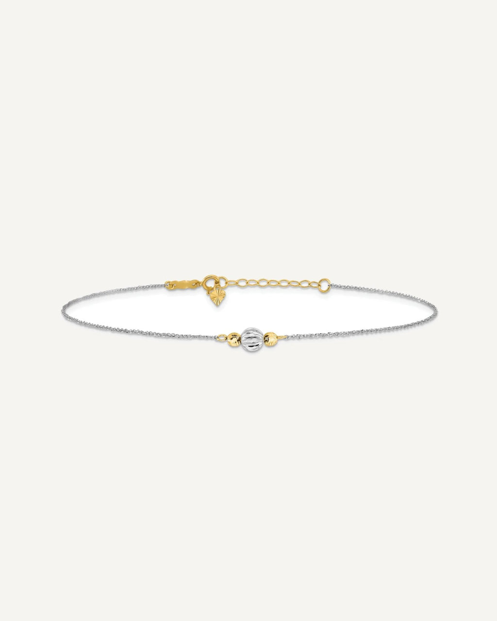 14K Two-tone Chain and Diamond-cut Beads 9 inch Plus 1 inch Extender - Total 10 inch Anklet – View 3
