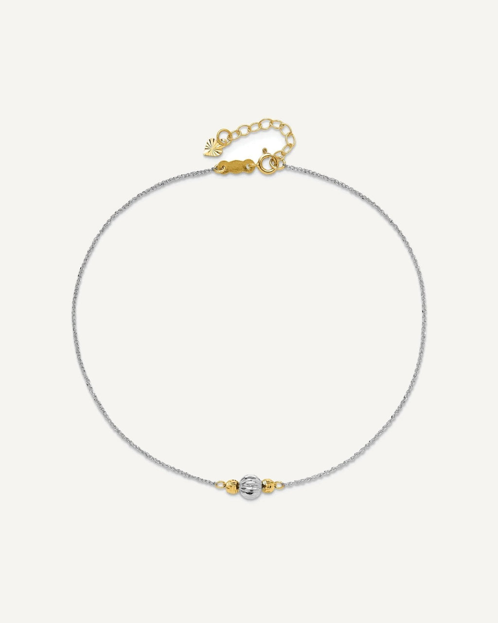 14K Two-tone Chain and Diamond-cut Beads 9 inch Plus 1 inch Extender - Total 10 inch Anklet – View 4