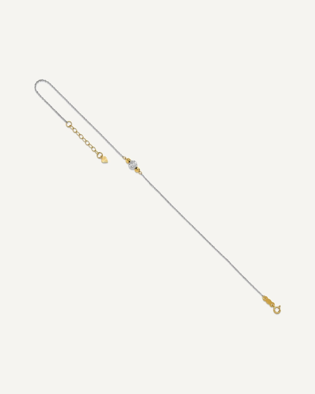 14K Two-tone Chain and Diamond-cut Beads 9 inch Plus 1 inch Extender - Total 10 inch Anklet – View 7