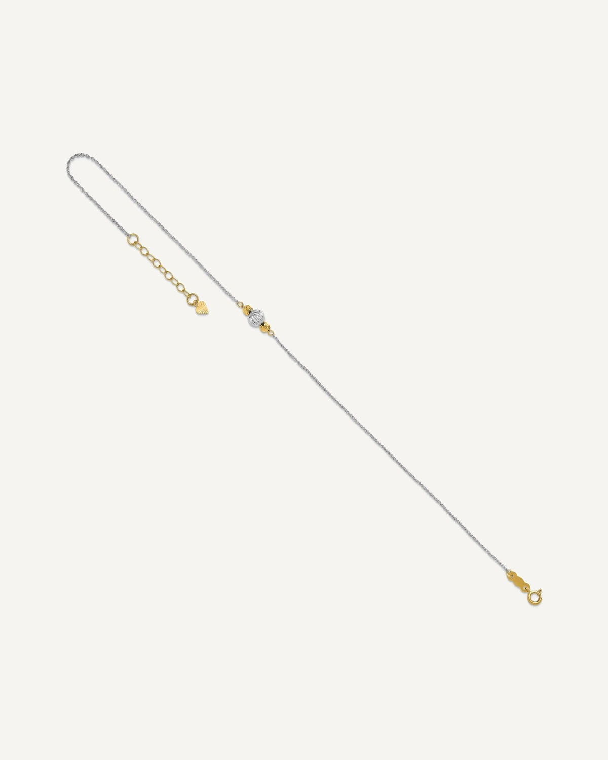 14K Two-tone Chain and Diamond-cut Beads 9 inch Plus 1 inch Extender - Total 10 inch Anklet – View 7