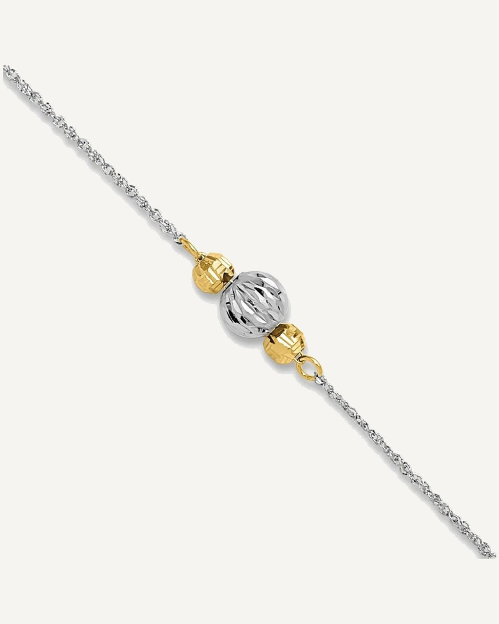 14K Two-tone Chain and Diamond-cut Beads 9 inch Plus 1 inch Extender - Total 10 inch Anklet – View 1
