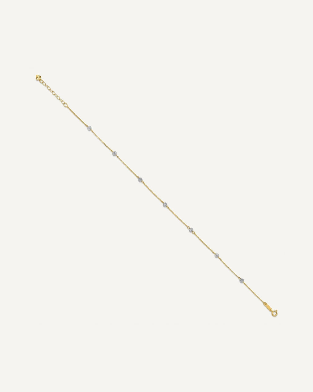 14K Two-tone Diamond-cut Beads 7-Station 9 inch Plus 1 inch Extender - Total 10 inch Anklet – View 2