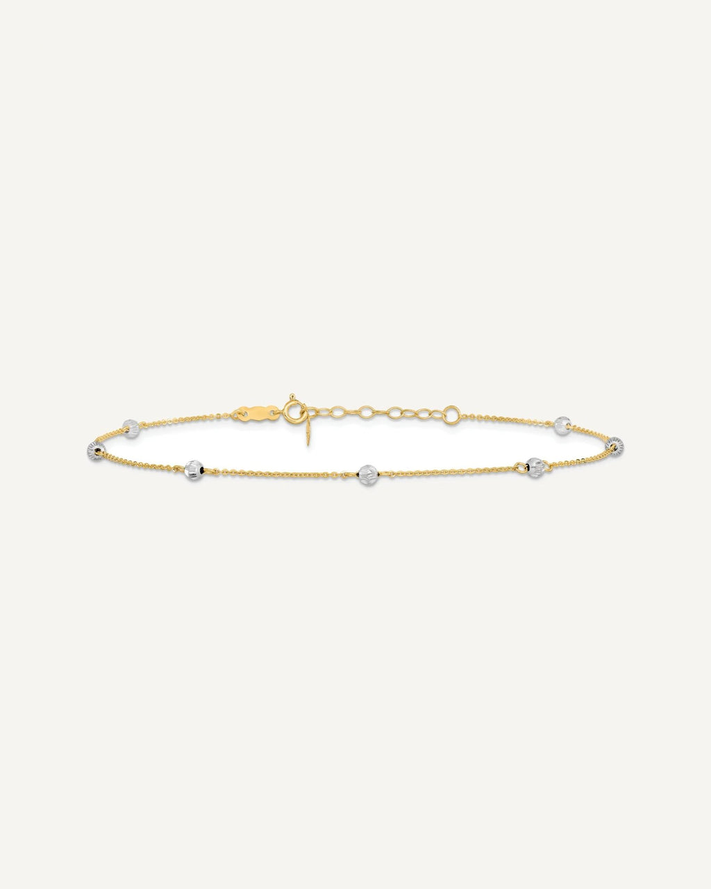 14K Two-tone Diamond-cut Beads 7-Station 9 inch Plus 1 inch Extender - Total 10 inch Anklet – View 3