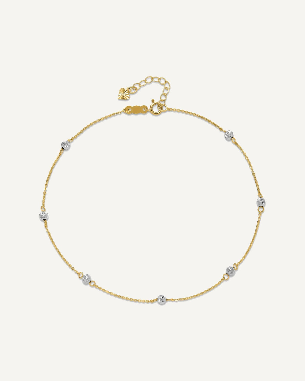 14K Two-tone Diamond-cut Beads 7-Station 9 inch Plus 1 inch Extender - Total 10 inch Anklet – View 5