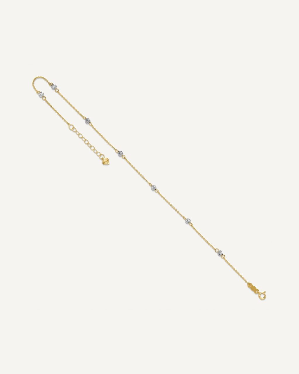 14K Two-tone Diamond-cut Beads 7-Station 9 inch Plus 1 inch Extender - Total 10 inch Anklet – View 6