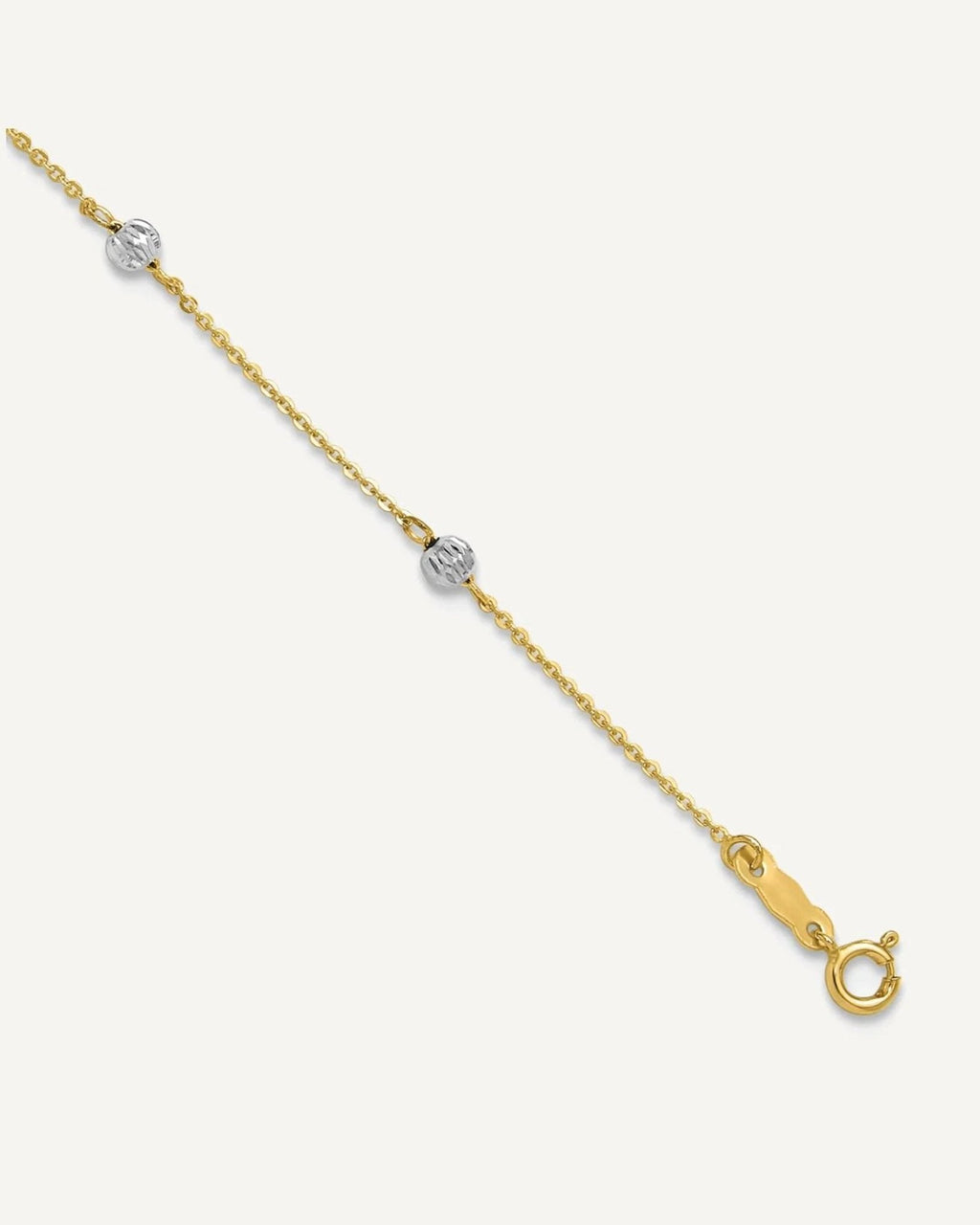 14K Two-tone Diamond-cut Beads 7-Station 9 inch Plus 1 inch Extender - Total 10 inch Anklet – View 1