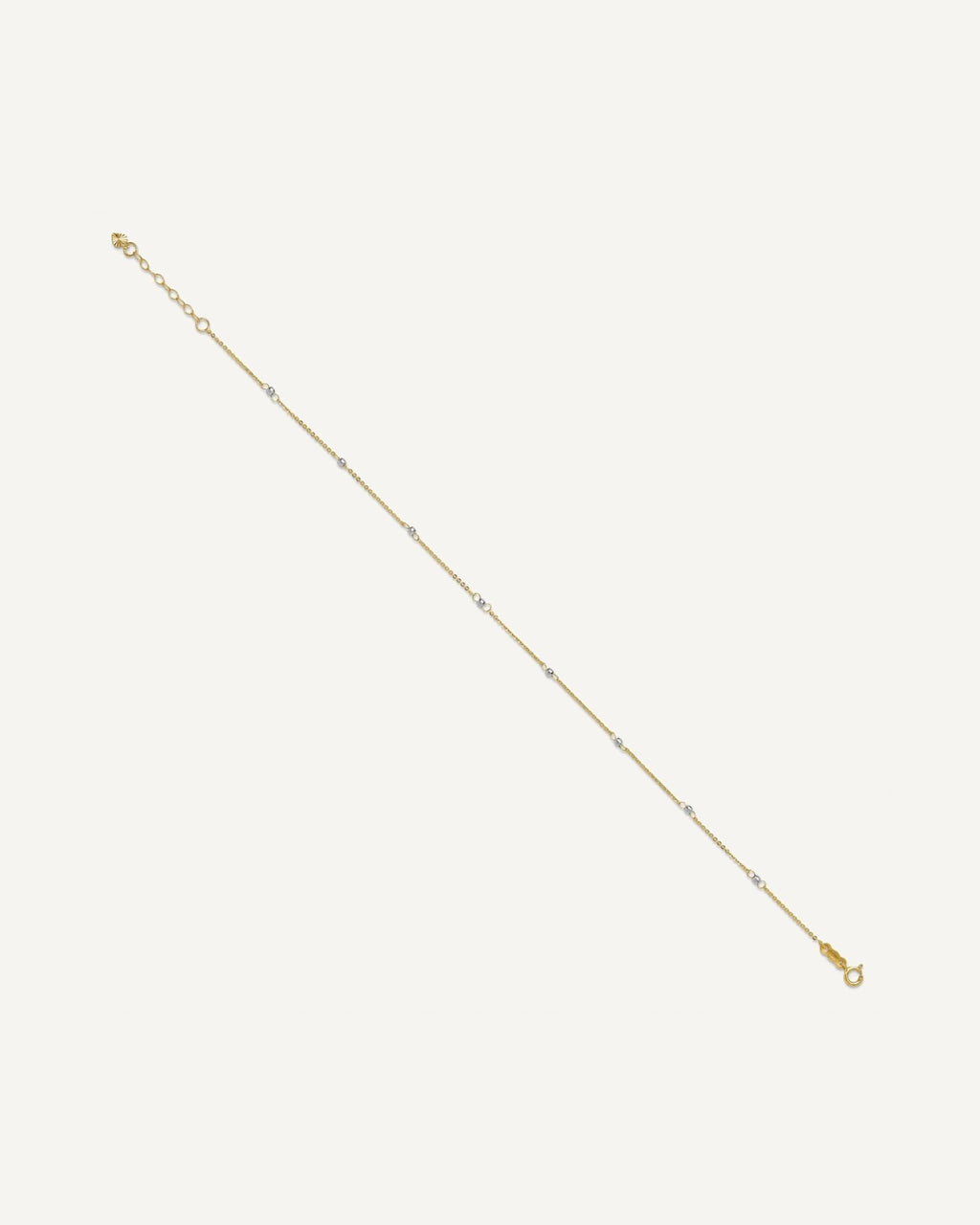14k Two-tone Cable Chain Mirror Beads 8-Station 9 inch Plus 1 inch Extender - Total 10 inch Anklet – View 2