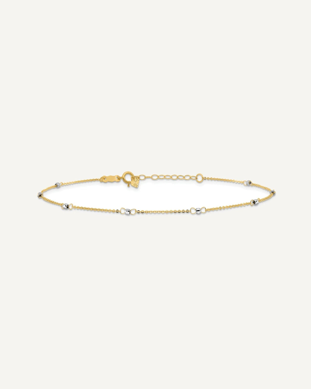 14k Two-tone Cable Chain Mirror Beads 8-Station 9 inch Plus 1 inch Extender - Total 10 inch Anklet – View 3