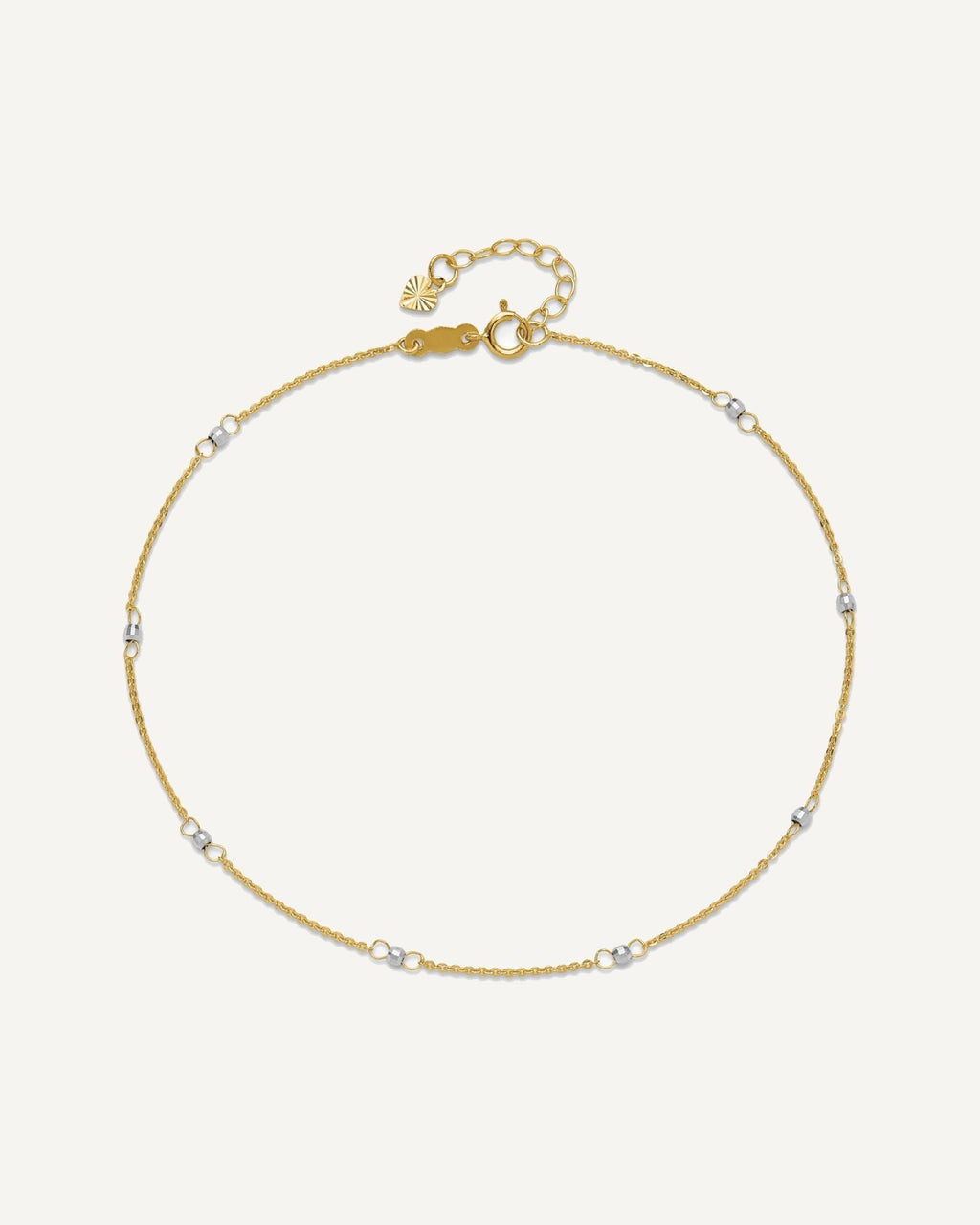 14k Two-tone Cable Chain Mirror Beads 8-Station 9 inch Plus 1 inch Extender - Total 10 inch Anklet – View 4