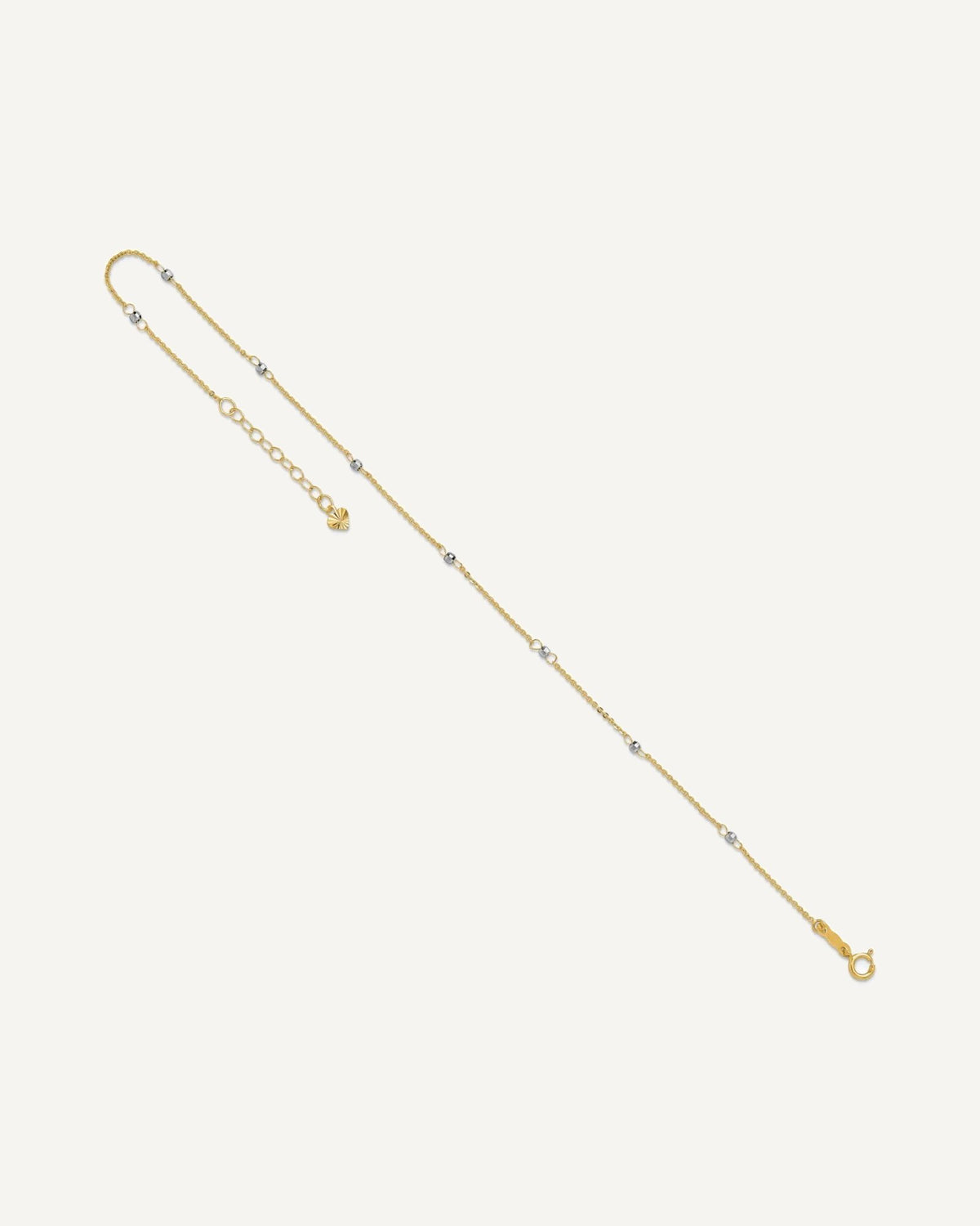 14k Two-tone Cable Chain Mirror Beads 8-Station 9 inch Plus 1 inch Extender - Total 10 inch Anklet – View 7