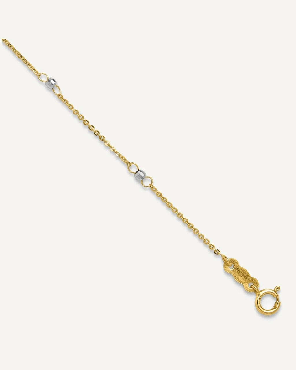14k Two-tone Cable Chain Mirror Beads 8-Station 9 inch Plus 1 inch Extender - Total 10 inch Anklet – View 1
